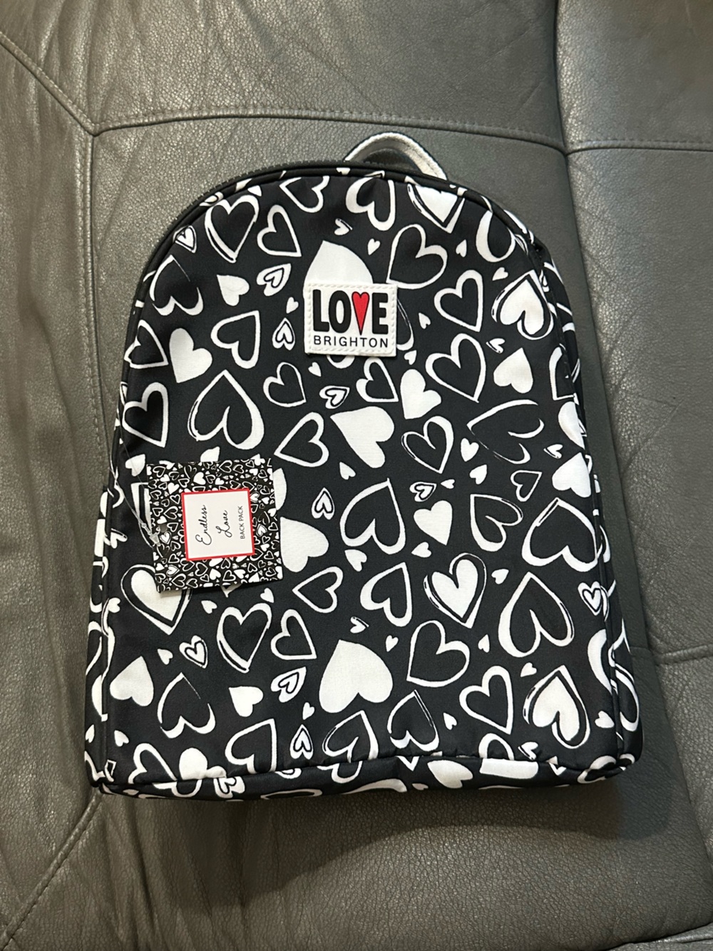 Brighton Endless Love Black White Heart Print Backpack